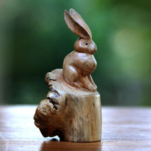 Load image into Gallery viewer, Hand-Carved Wood Hare Sculpture from Bali - Watchful Hare | NOVICA
