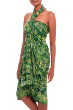 Load image into Gallery viewer, Leaf Motif Batik Rayon Sarong in Green from Bali - Dawning Mystery in Green | NOVICA
