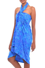 Load image into Gallery viewer, Paisley Motif Batik Rayon Sarong in Blue from Bali - Oceanic Paisleys | NOVICA
