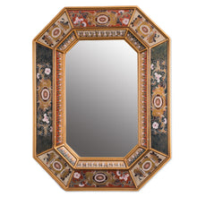 Load image into Gallery viewer, Floral Reverse Painted Glass Frame Octagonal Wall Mirror - Gaze | NOVICA
