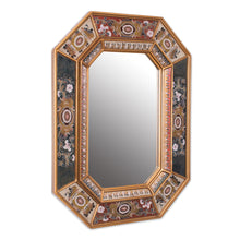 Load image into Gallery viewer, Floral Reverse Painted Glass Frame Octagonal Wall Mirror - Gaze | NOVICA
