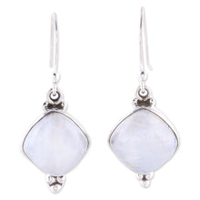 Load image into Gallery viewer, Rainbow Moonstone Dangle Earrings from India - Gleaming Grandeur | NOVICA
