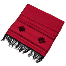 Load image into Gallery viewer, Red Cotton Blend Scarf with Black Stepped-Fret Rhombus Motif - Fret Chic in Red | NOVICA

