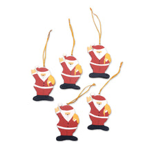 Load image into Gallery viewer, Hand-Painted Wood Santa Ornaments from Bali (Set of 5) - Waving Santa | NOVICA
