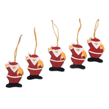 Load image into Gallery viewer, Hand-Painted Wood Santa Ornaments from Bali (Set of 5) - Waving Santa | NOVICA
