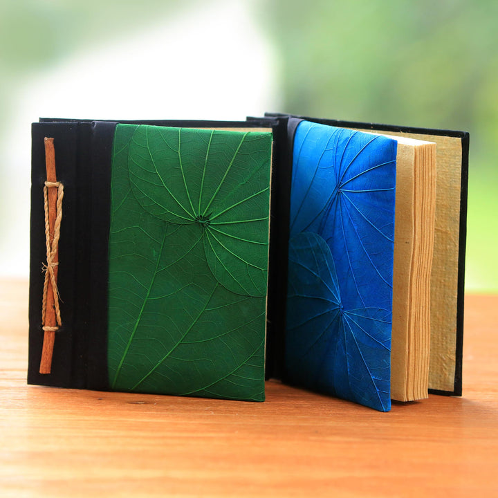 Blue and Green Kupu-Kupu Leaf Journals from Bali (Pair) - Blue and Green Kupu-Kupu | NOVICA