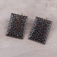 Load image into Gallery viewer, Dark Brown Jali Bone Dangle Earrings from India - Dark Brown Jali Elegance | NOVICA
