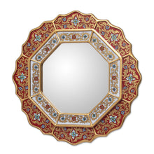 Load image into Gallery viewer, Collectible Floral Peruvian Reverse Painted Glass Mirror - Red Star | NOVICA
