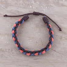 Load image into Gallery viewer, Men's Blue and Coral Cotton and Leather Braided Bracelet - Celebration Braid | NOVICA
