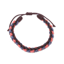 Load image into Gallery viewer, Men's Blue and Coral Cotton and Leather Braided Bracelet - Celebration Braid | NOVICA
