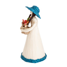 Load image into Gallery viewer, Natural Fiber Statuette of a Woman Gathering Flowers - Country Flowers | NOVICA
