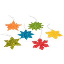 Load image into Gallery viewer, Six Colorful Natural Fiber Star and Snowflake Ornaments - Stellar Color | NOVICA
