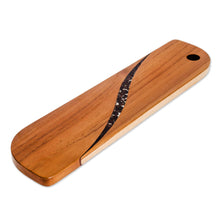 Load image into Gallery viewer, Coffee-Themed Long Teak Wood Charcuterie from Costa Rica - Greet the Morning | NOVICA
