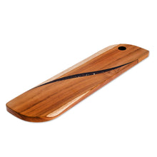 Load image into Gallery viewer, Coffee-Themed Long Teak Wood Charcuterie from Costa Rica - Greet the Morning | NOVICA

