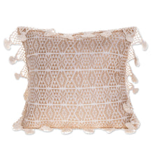 Load image into Gallery viewer, Handwoven Geometric Cotton Cushion Cover in Eggshell - Traditional Motifs in Eggshell | NOVICA
