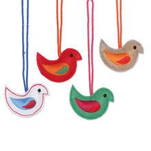 Load image into Gallery viewer, Set of Four Wool Felt Bird Ornaments from India - Holiday Messengers | NOVICA
