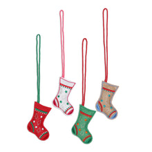 Load image into Gallery viewer, Embroidered Wool Stocking Ornaments from India (Set of 4) - Christmas Charm | NOVICA
