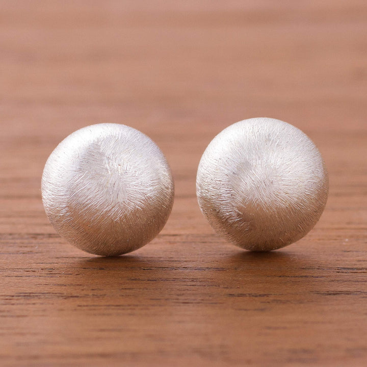 Brushed-Satin Sterling Silver Stud Earrings from Peru - Brushed Moons | NOVICA