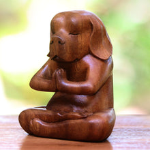 Load image into Gallery viewer, Yoga Meditation Brown Beagle Hand Carved Wood Statuette - Yoga Beagle | NOVICA
