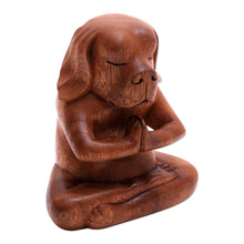 Load image into Gallery viewer, Yoga Meditation Brown Beagle Hand Carved Wood Statuette - Yoga Beagle | NOVICA
