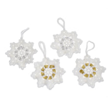 Load image into Gallery viewer, Hand-Crocheted Snowflake Ornaments from Guatemala (Set of 4) - Glittering Snow | NOVICA

