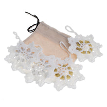 Load image into Gallery viewer, Hand-Crocheted Snowflake Ornaments from Guatemala (Set of 4) - Glittering Snow | NOVICA
