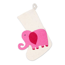 Load image into Gallery viewer, Ivory and Pink Elephant Christmas Stocking from India - Holiday Elephant in Pink | NOVICA
