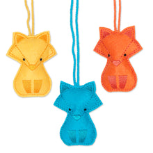 Load image into Gallery viewer, Assorted Wool Cat Ornaments from India (Set of 6) - Vibrant Cats | NOVICA
