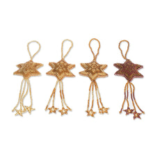 Load image into Gallery viewer, Glass Beaded Ornaments in Gold and Brown (Set of 4) - Fleeting Stars | NOVICA
