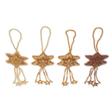 Load image into Gallery viewer, Glass Beaded Ornaments in Gold and Brown (Set of 4) - Fleeting Stars | NOVICA
