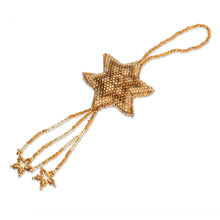 Load image into Gallery viewer, Glass Beaded Ornaments in Gold and Brown (Set of 4) - Fleeting Stars | NOVICA
