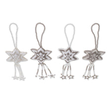 Load image into Gallery viewer, Glass Beaded Star Ornaments from Guatemala (Set of 4) - Grey Fleeting Stars | NOVICA
