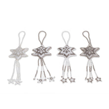Load image into Gallery viewer, Glass Beaded Star Ornaments from Guatemala (Set of 4) - Grey Fleeting Stars | NOVICA
