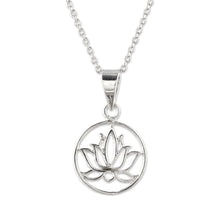 Load image into Gallery viewer, Handcrafted Sterling Silver Lotus Bloom Pendant Necklace - Lotus in Bloom | NOVICA
