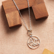 Load image into Gallery viewer, Handcrafted Sterling Silver Lotus Bloom Pendant Necklace - Lotus in Bloom | NOVICA
