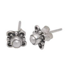 Load image into Gallery viewer, Loop Motif Cultured Pearl Stud Earrings from Bali - Cute Glow | NOVICA
