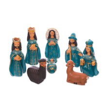 Load image into Gallery viewer, Handcrafted Ceramic Nativity Scene in Blue (Set of 8) - Arrival of Jesus | NOVICA
