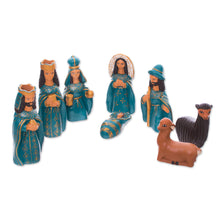 Load image into Gallery viewer, Handcrafted Ceramic Nativity Scene in Blue (Set of 8) - Arrival of Jesus | NOVICA
