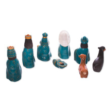 Load image into Gallery viewer, Handcrafted Ceramic Nativity Scene in Blue (Set of 8) - Arrival of Jesus | NOVICA
