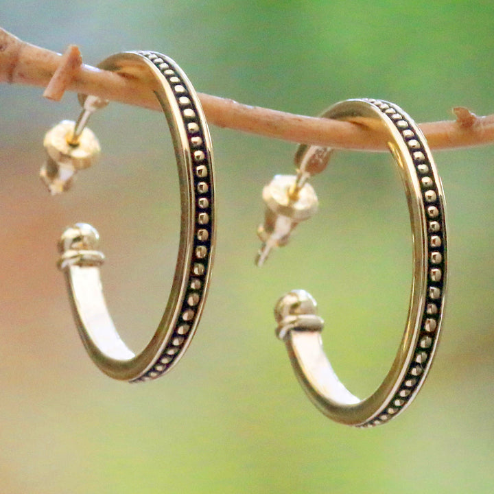 18k Gold Plated Sterling Silver Half-Hoop Earrings (1 inch) - Vintage Loop | NOVICA