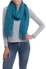 Load image into Gallery viewer, 100% Alpaca Wrap Scarf in Solid Teal from Peru - Andean Delight in Teal | NOVICA
