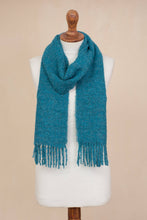 Load image into Gallery viewer, 100% Alpaca Wrap Scarf in Solid Teal from Peru - Andean Delight in Teal | NOVICA
