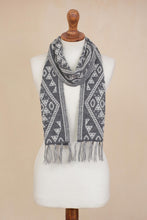 Load image into Gallery viewer, Alpaca Blend Wrap Scarf in Slate and White from Peru - Inca Slate | NOVICA
