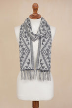 Load image into Gallery viewer, Alpaca Blend Wrap Scarf in Slate and White from Peru - Inca Slate | NOVICA
