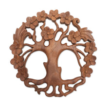 Load image into Gallery viewer, Circular Tree-Themed Suar Wood Relief Panel from Bali - Tree of Beauty | NOVICA
