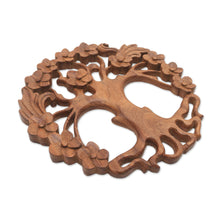 Load image into Gallery viewer, Circular Tree-Themed Suar Wood Relief Panel from Bali - Tree of Beauty | NOVICA
