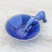 Load image into Gallery viewer, Elephant-Themed Blue Ceramic Incense Holder from Thailand - Sipping Elephant | NOVICA
