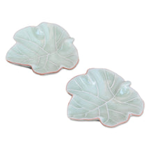Load image into Gallery viewer, Leafy Celadon Ceramic Appetizer Bowls from Thailand (Pair) - Ivy Gourd | NOVICA
