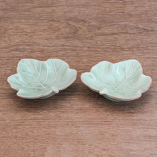 Load image into Gallery viewer, Leafy Celadon Ceramic Appetizer Bowls from Thailand (Pair) - Ivy Gourd | NOVICA
