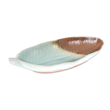 Load image into Gallery viewer, Leaf-Shaped Celadon Ceramic Platter from Thailand - Nature Present | NOVICA
